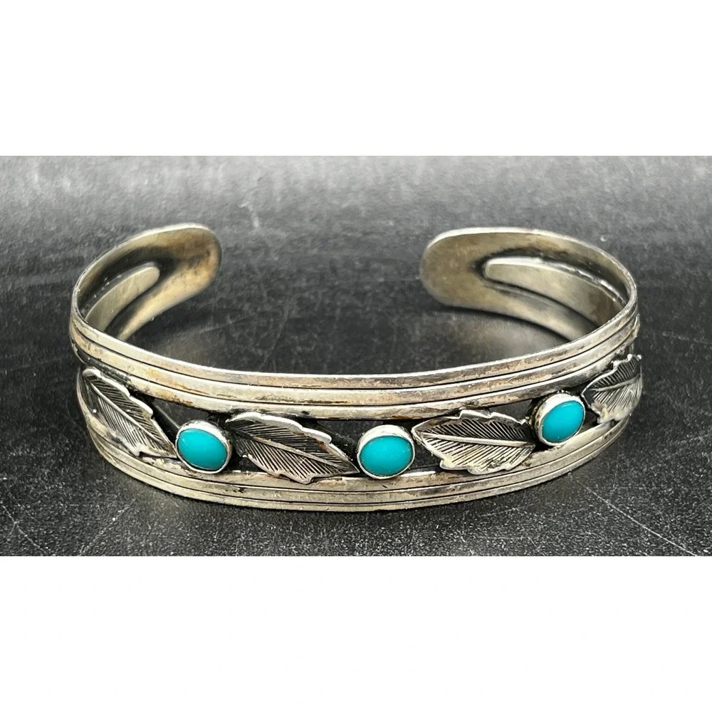 Vtg 1970s Bell Sterling Solid Sterling Silver Bracelet Southwestern Turquoise